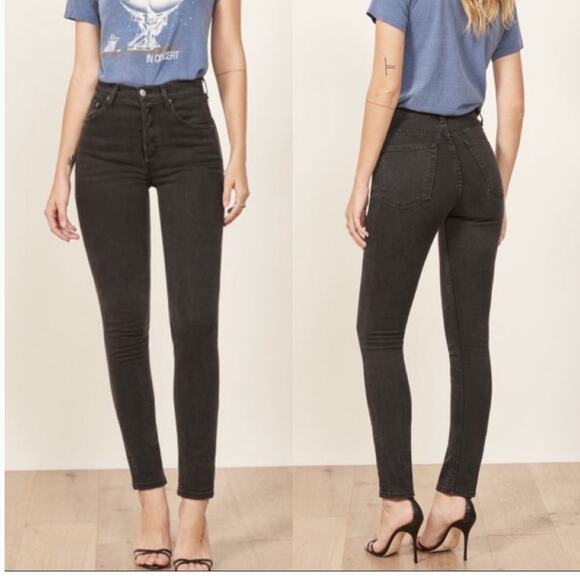 Reformation Denim - Reformation Serena Jeans Black Denim High Waisted Button Fly Size 18